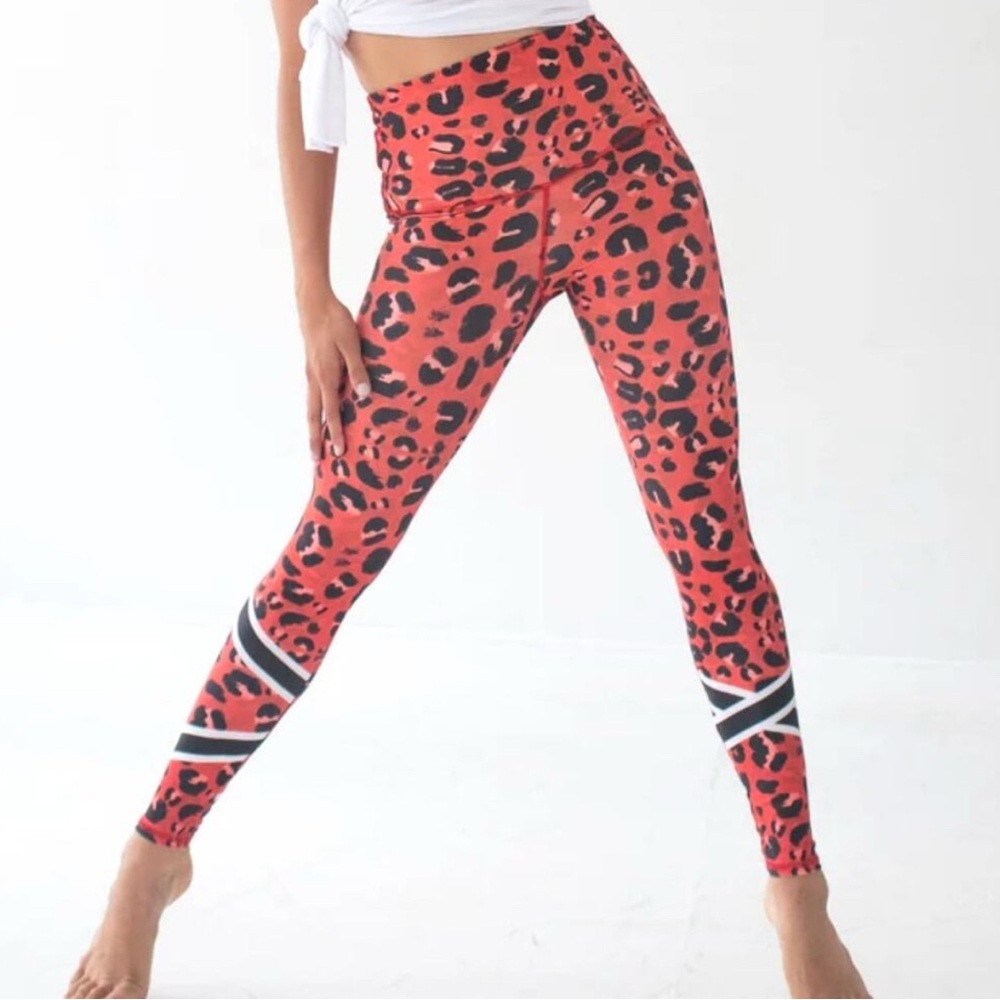 Emily Hsu Designs Red Leopard Print High-Waist Leggings